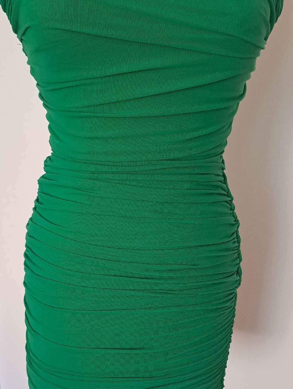 Green Ruched Halter Mini Dress - Picture 4 of 9